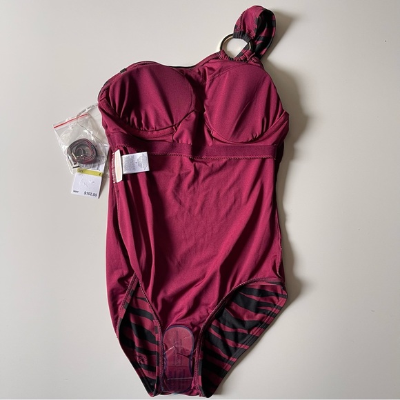 NWT MICHAEL KORS Maroon Animal Print Swimsuit Size 4 - Picture 6 of 10